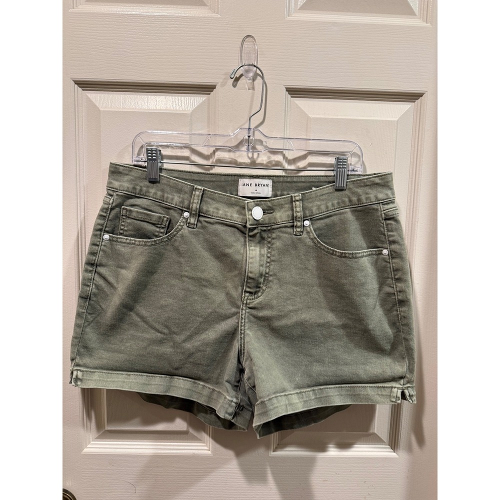 Lane Bryant Womens Olive Green Mid‎ Rise Signature Fit Denim Shorts Size 14